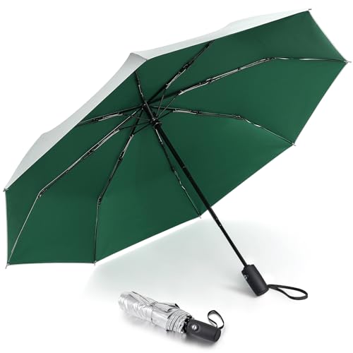 G4Free 46 Inch Travel Compact Umbrella Windproof UPF 50+ UV Protection Silver Coating Auto Open Close Sun Umbrella