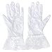 Deceny CB Short Lace Gloves for Women Wrist Length Floral Gloves for Wedding (White)