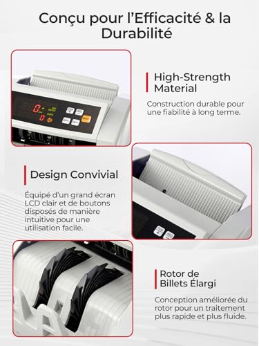 FOHERE Bill Counting Machine, Money Counting Machine with Counterfeit Detection UV/MG/IR/DD Counterfeit Detection, 1100 Tickets/Minute, LCD Display, Value and Lot Modes for Shops, Banks and Restaurants