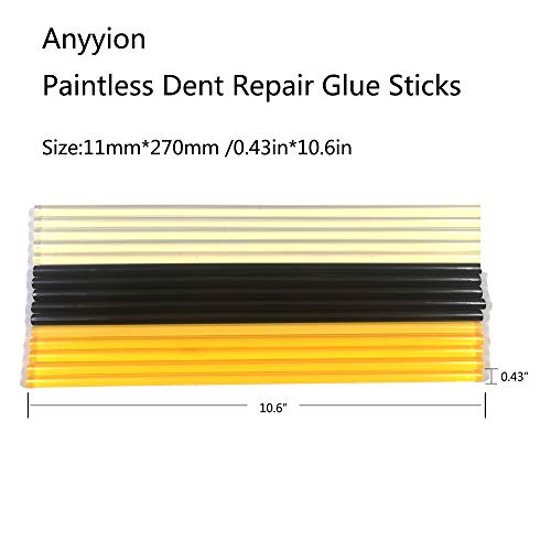 Anyyion 15 PCS Paintless Dent Repair Kits Glue Sticks, 15Park - (5 Packs Black & 5 Pack Yellow & 5 Pack Transparent) Size: 11mm 270mm
