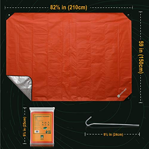 Bearhard Heavy Duty Emergency Blanket, Emergency Tarp, Insulated Blanket, Thermal Waterproof Survival Space Blanket for Hiking, Camping Orange