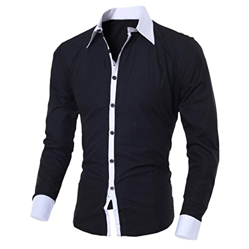 Gocheaper Fashion Personality Slim Fit Long Sleeve Shirts, Men's Casual Button Down Shirts Top Blouse (M, Black)