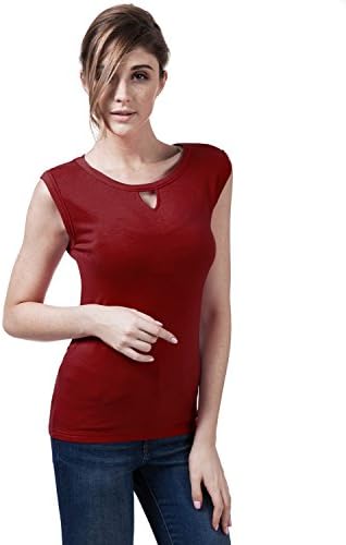 Elbon Boutique Womens Sleeveless V Slit Design Point Basic Simple Top , Burgundy , XXX-Large