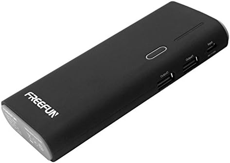 Portable Power Bank 10000mAh Freefun 2-Port Power Bank(2.1A Input, iSmart 2.0 USB Ports, Li-polymer Battery Banks)portable battery chargers For Smartphone Tablet - Black (Black and Grey)