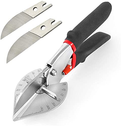 Multi Angle Miter Shear Cutter Hand Tools,45-135 Degree Adjustable Angle Scissors Trim Shears Tools for Vinyl Wood Molding Trim, 2 Extra Spare Blades Included