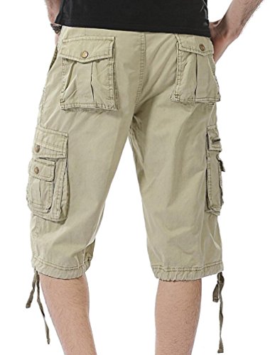HHGKED Men's Twill Cargo Shorts-Khaki-34