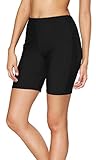 Sociala Women's Long Board Shorts High Waisted Swim Bottoms Rash Guard Shorts