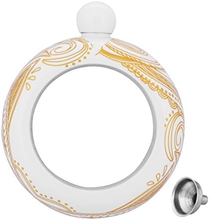 Bangle Bracelet Flask for Women Ceramic Stainless Steel Flasks for Liquor with Funnel Flagon for Wine Beverages Water Drink Bar Indoor Outdoor Party (Gold Flower)