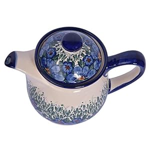 Traditional Polish Pottery, Handcrafted Ceramic 9-Cup Teapot with Lid (1500ml), Boleslawiec Style Pattern, H.601.CREDO