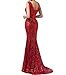 LanierWedding Women's Mermaid Bridesmaid Prom Dresses With Sequins - Plus Size 10 Red