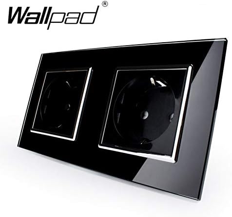 |Switches|New Arrival CE Wallpad Luxury Black Crystal Glass EU European Standard 15686mm Double 16A Plug EU German Wall Socket with Claws|by ATUKI|