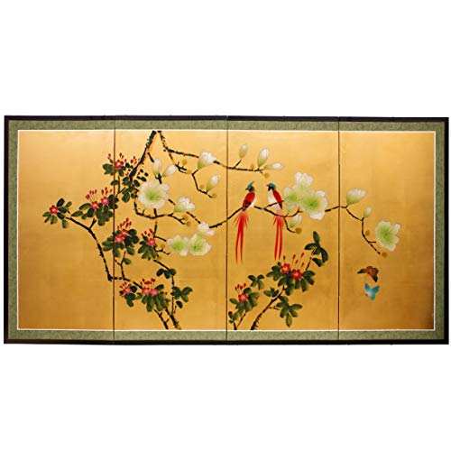Oriental Furniture Silk-LOVEBG Liebe-Vögel auf traditionelles Gold Leaf