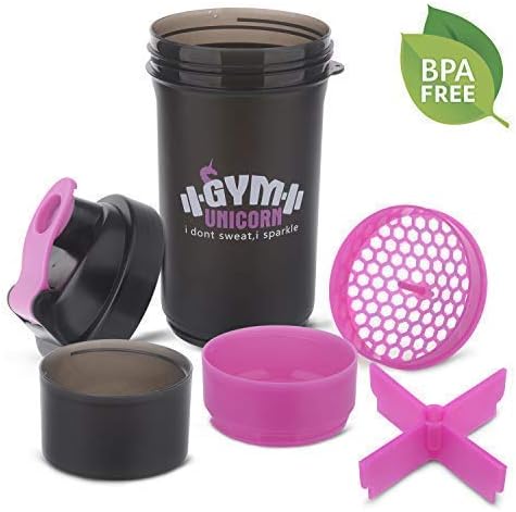 GYM UNICORN Premium, Womens protein shakers bottles 750ml pink and black to carry sports supplements | nutrition powder | proteins - with interchangeable storage The perfect shaker bottles gifts