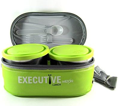 STH Plastic Lunch Box with 3 Leak Proof Containers, Green