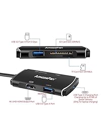 USB C Hub, amazefan adaptador de USB C 3.1 con tipo C puerto de carga, salida HDMI, 2 puertos USB 3.0, SD y TF lector de tarjetas, una USB C a Puerto de PC para MacBook Pro y más dispositivos USB C (Gris Espacial) L