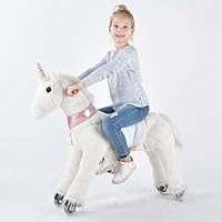 UFREE Horse Action Pony, Walking Horse Toy, Ride on Unicorn, 36 Inch Height Medium Pony Rider Horse, Best for Kids 4 to 9 Years Old(Unicorn with Pink Horn)