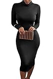ALAIX Women Turtleneck Long Sleeve Slim Bodycon Bandage Midi Sexy Party Evening Dress