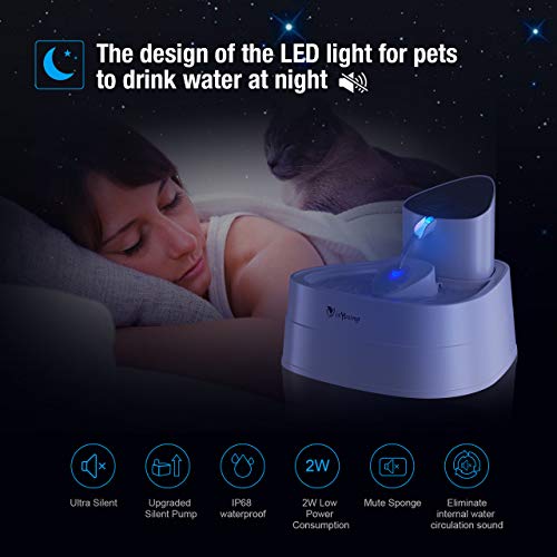 isYoung Cat Water Fountain, 101oz/3L LED Automatic Pet Water Fountain, Ultra Quiet Pet Water Dispenser with Adjustable Water Flow and Activated Carbon Filter for Dogs, Cats, and Small Animals