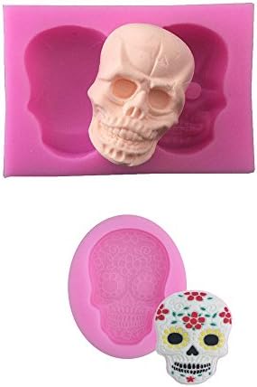 2 PCS Clay Mold Silicone Halloween Mold Skull Mold Chocolate Baking Mold Fondant Soap Decorating Moulds (2skull)