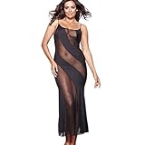 Womens Plus Size Sheer Mesh Lingerie Illusion Nightgown Black Babydoll