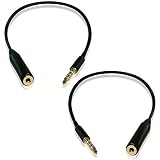 3.5mm Plug to 3.5mm Socket Extension Lead for AUX Inputs (Pack of 2) - 20cm Male to Female Audio Jack Stereo Cable - Connects Credit Card Reader, Smart TV, Speaker, Car Radio, MP3 Player, Smartphones
