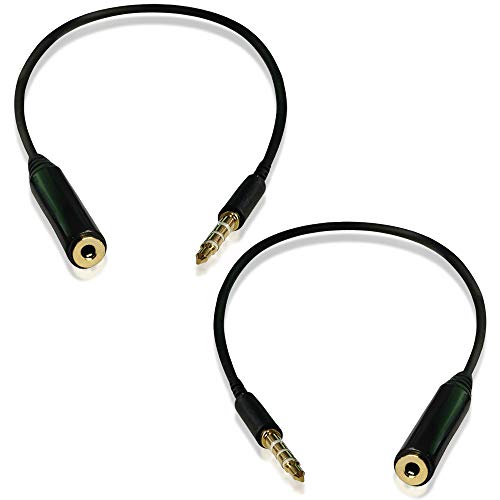 3.5mm Plug to 3.5mm Socket Extension Lead for AUX Inputs (Pack of 2) - 20cm Male to Female Audio Jack Stereo Cable - Connects Credit Card Reader, Smart TV, Speaker, Car Radio, MP3 Player, Smartphones
