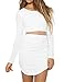 Leadingstar Women Crew Neck Long Sleeve Crop Top Midi Skirt Bodycon Short Dress