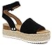 SODA Clip Womens Casual Espadrilles Trim Flatform Studded Wedge (8 M US, Black New)