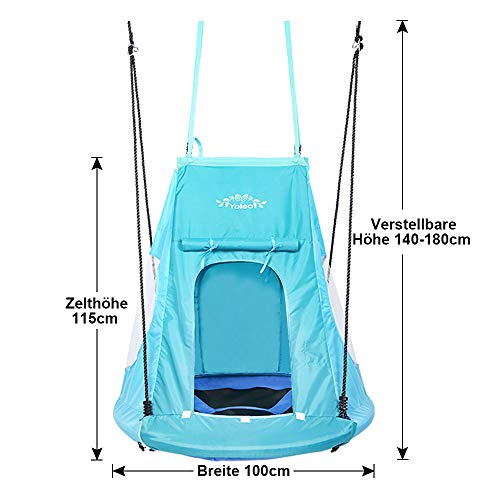 YOLEO 100cm Nestschaukel mit Zelt, Kinderschaukel Gartenschaukel, Tellerschaukel belastbar 150kg, höhenverstellbar 140… – Bild 7