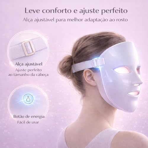 Máscara LED Facial 7 Cores 90 LEDs Sem Fio USB Recarregável Premium | Sem Fio, USB Recarregável, Premium