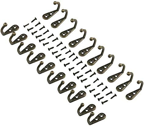 Yoodeet Pack of 20 pcs Vintage Bronze Hooks - Wall Mounted Single Hook Hangers Now Bigger, Better and Equipped with 40 Extra-Long 17mm Screws