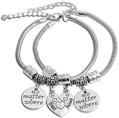 Two Bracelets Bracelets Pair Split Heart Parts Joint Half Friendship Pieces X 2 For 2 Bff Woman Man Gift Idea Best Friends Silver Color No Matter Where