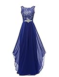 Grace Lee Women's Round Neck Chiffon Lace Long Prom Dresses Evening Gowns