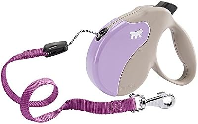 Guinzaglio per Cani Allungabile AMIGO SMALL, Guinzaglio per Cani Taglia Piccola fino a 15 Kg. Cord max 5 m. Unico Pulsante per Blocco e Rilascio, Beige, Viola Cover