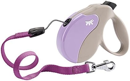 Guinzaglio per Cani Allungabile AMIGO SMALL, Guinzaglio per Cani Taglia Piccola fino a 15 Kg. Cordino max 5 m. Unico Pulsante per Blocco e Rilascio, Beige, Cover Viola