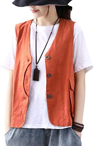 Shuming ロング ベスト レディース ゆったり 麻ベスト 無地 カジュアル アウター 夏 大きいサイズ 綿麻 サマー
