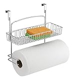mDesign Over the Cabinet Paper Towel Holder and Storage Shelf - Chrome ()