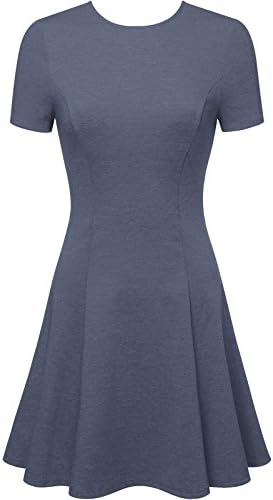 THENEWNEW Womens Short Sleeve Skater A-Line Dress LIGHT NAVY MEDIUM