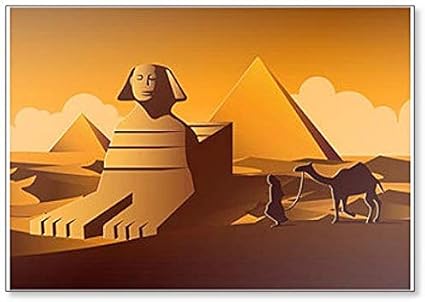 Amazon スフィンクスとピラミッドの有名なエジプトのランドマーク サンセットイラスト クラシック冷蔵庫マグネット Foto Magnets 冷蔵庫マグネット