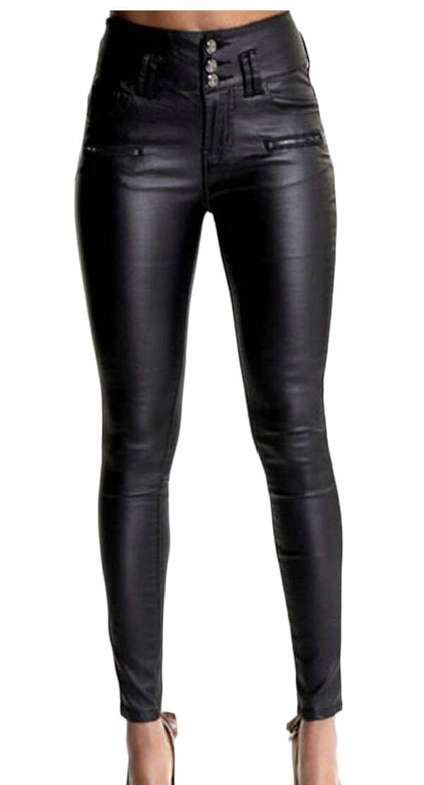 coated leather jeans