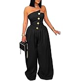 Ptorlio Sexy Womens Strapless Jumpsuits Plus Size Wide Leg Off Shoulder Tube Rompers One Piece Outfits Jumpsuit