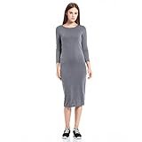 Cotase Women's Bracelet Sleeve Scoop Neck Classic Bodycon Midi Dress (XL, Dark Grey)
