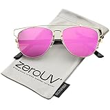 zeroUV - Technologic Full Metal Crossbar Flash Mirror Flat Lens Aviator Sunglasses 54mm (Gold / Purple Mirror)