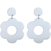 ONLYJUMP Vintage 60s 70s Flower Earrings - Colorful Floral Big Acrylic Daisy Dangle for Women - Lily Petals Hawaii Plant Statement Fashion Jewelry