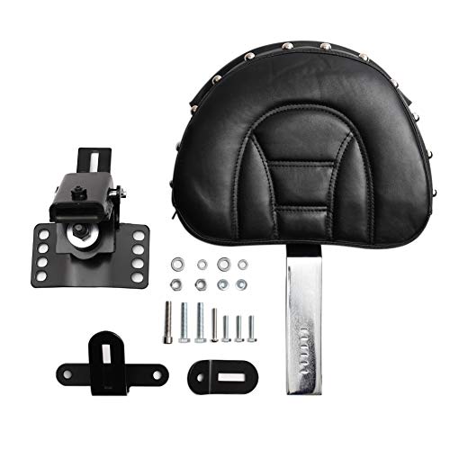 Adjustable Plug-In Driver Rider Backrest Kit with Pocket Adapter Metal Stand Mounting Kit for 1997-2017 Harley Touring Road King Street Electra Glide (Chrome)