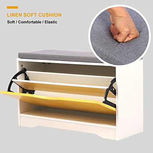 White Wooden Shoe Storage Bench for Entryway Rotating Shoes Benches