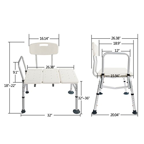 Anqi Tub Transfer 3 Blow Molding Bench Bath Chair Adjustable Handicap Shower Chair - Medical Bathroom Accessibility Aid Shower Tool Medical Tool Free Anti-Slip Bathtub Seat for Elderly, Disabled, Hand - Thumbnail 3