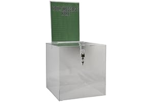 Clear-Ad - Acrylic Donation, Ballot, Raffle or Suggestion Box with Lock and Removable Sign Holder - Plastic Comment or Compaint Container - Plexiglass Multipurpose Box with Slot - Clear (12x12)