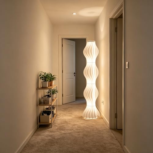 Vrygle Floor Lamp Living Room Acrylic LED 3 Temperatures Colour 170 cm | 3 Color Temperature LED Strip Light 3000K/4000K/6000K Unique Artistic Design for Living Room Bedroom Office White