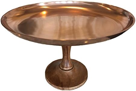 Rustic Wall Co. Copper Cake Stand with Teak Base (LG), 12" Dia